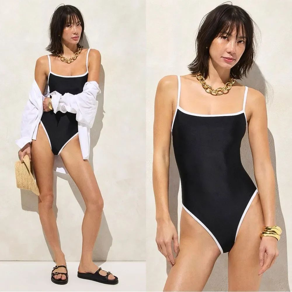 NWT J CREW Contrast straight-neck one-piece